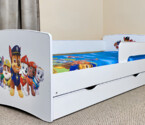 Ліжко з шухлядою та захисним бортиком Кіндер Кул - малюнки для хлопчика / KINDER-COOL