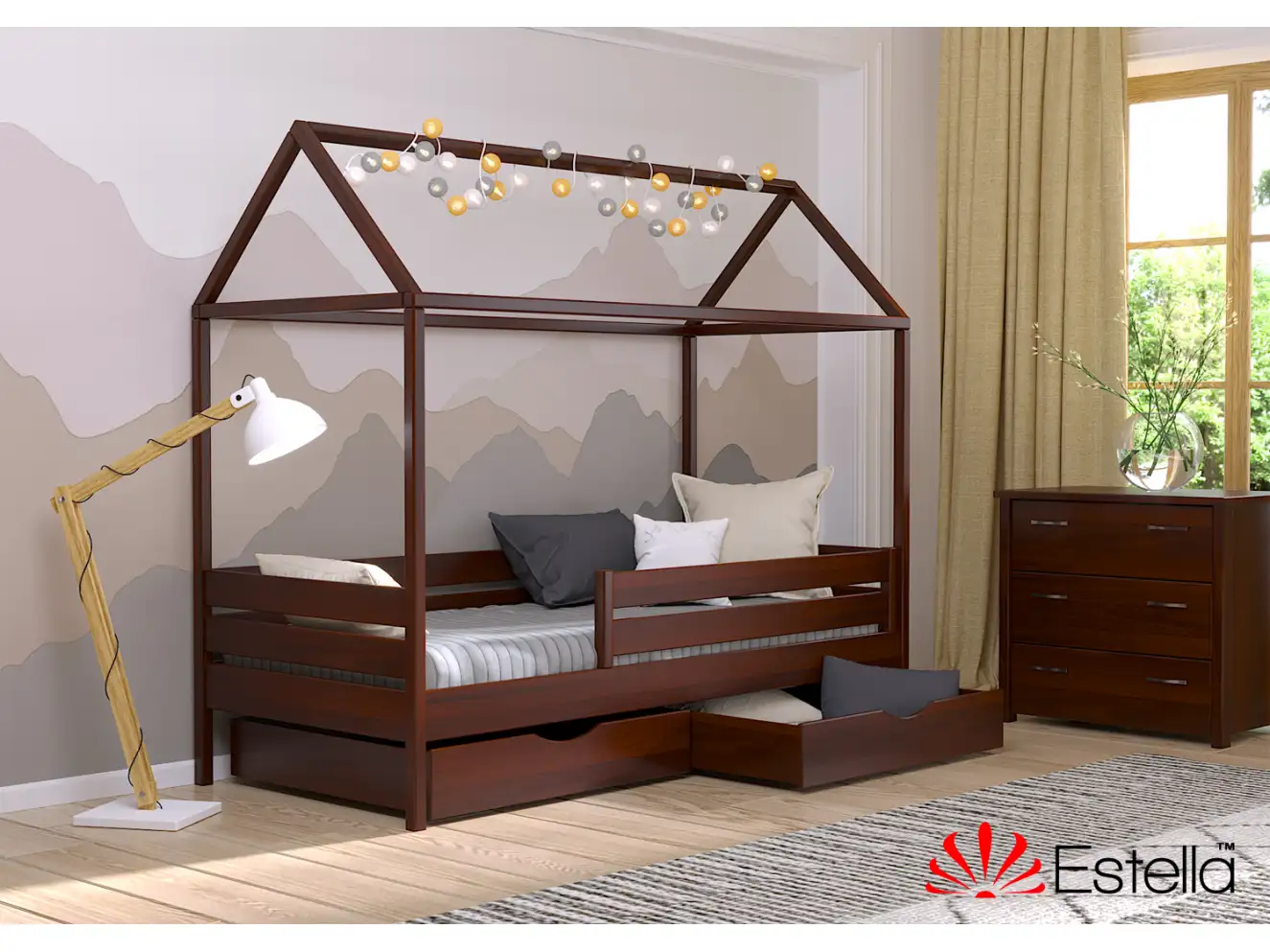 Кровать Домик Амми (бук) Цвет Орех Светлый + Белый