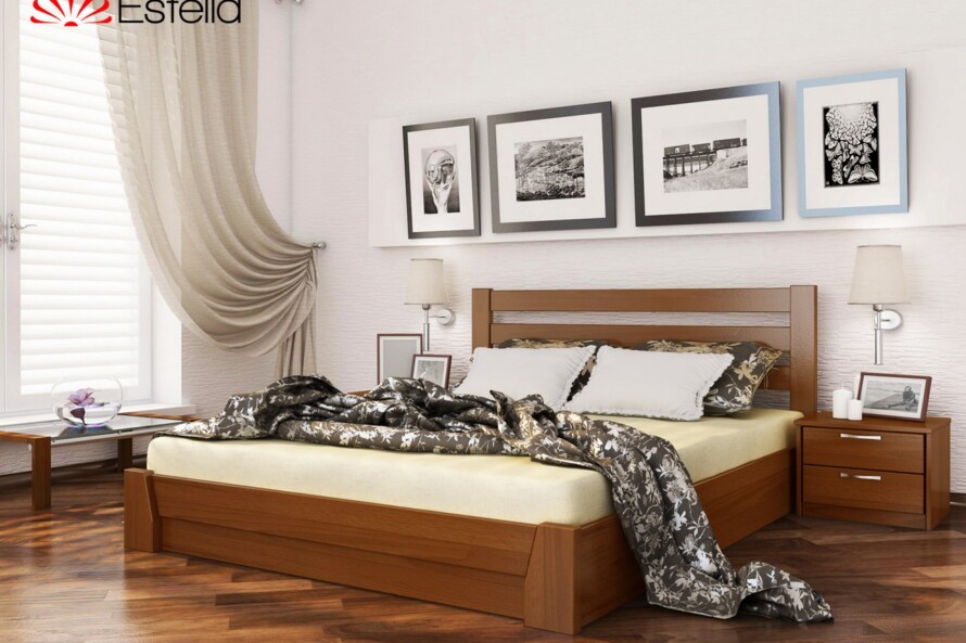 Кровать с дерева Селена (бук) Цвет Ольха Темная