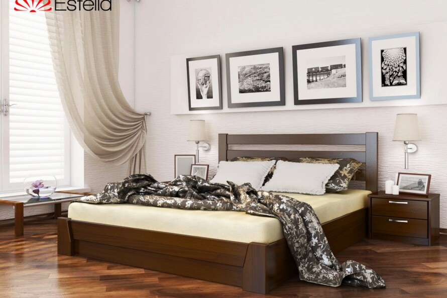 Кровать с дерева Селена (бук) Цвет Ольха Темная