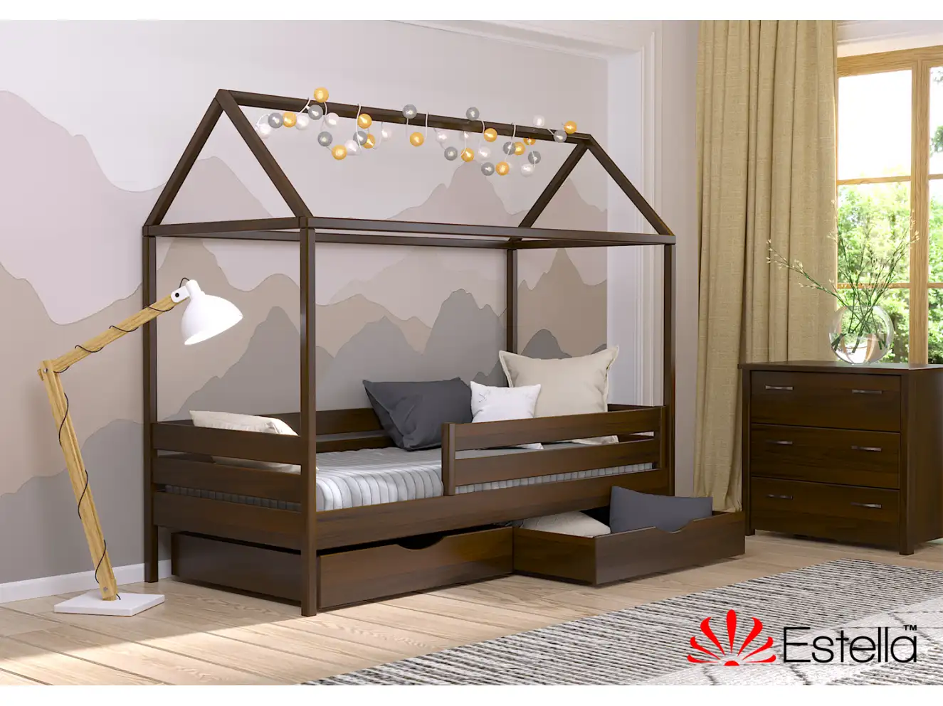 Кровать Домик Амми (бук) Цвет Орех Светлый + Белый