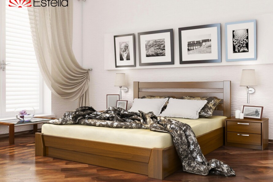 Кровать с дерева Селена (бук) Цвет Ольха Темная