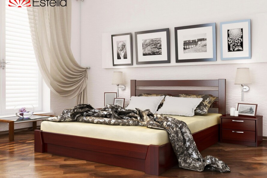 Кровать с дерева Селена (бук) Цвет Ольха Темная