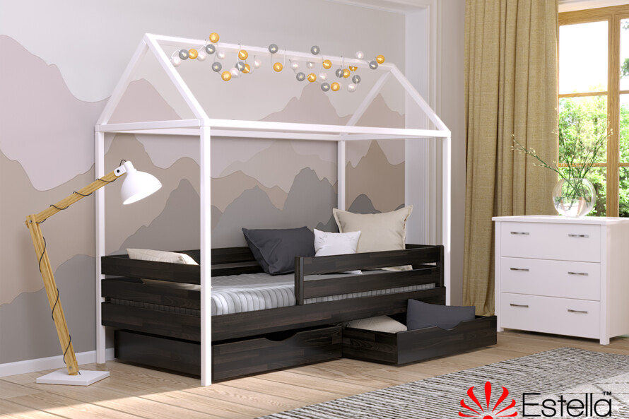 Кровать Домик Амми (бук) Цвет Комби Венге + Белый