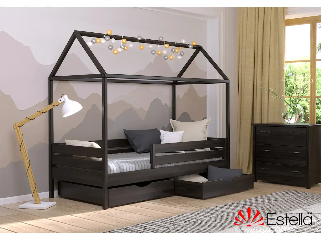 Кровать Домик Амми (бук) Цвет Орех Светлый + Белый