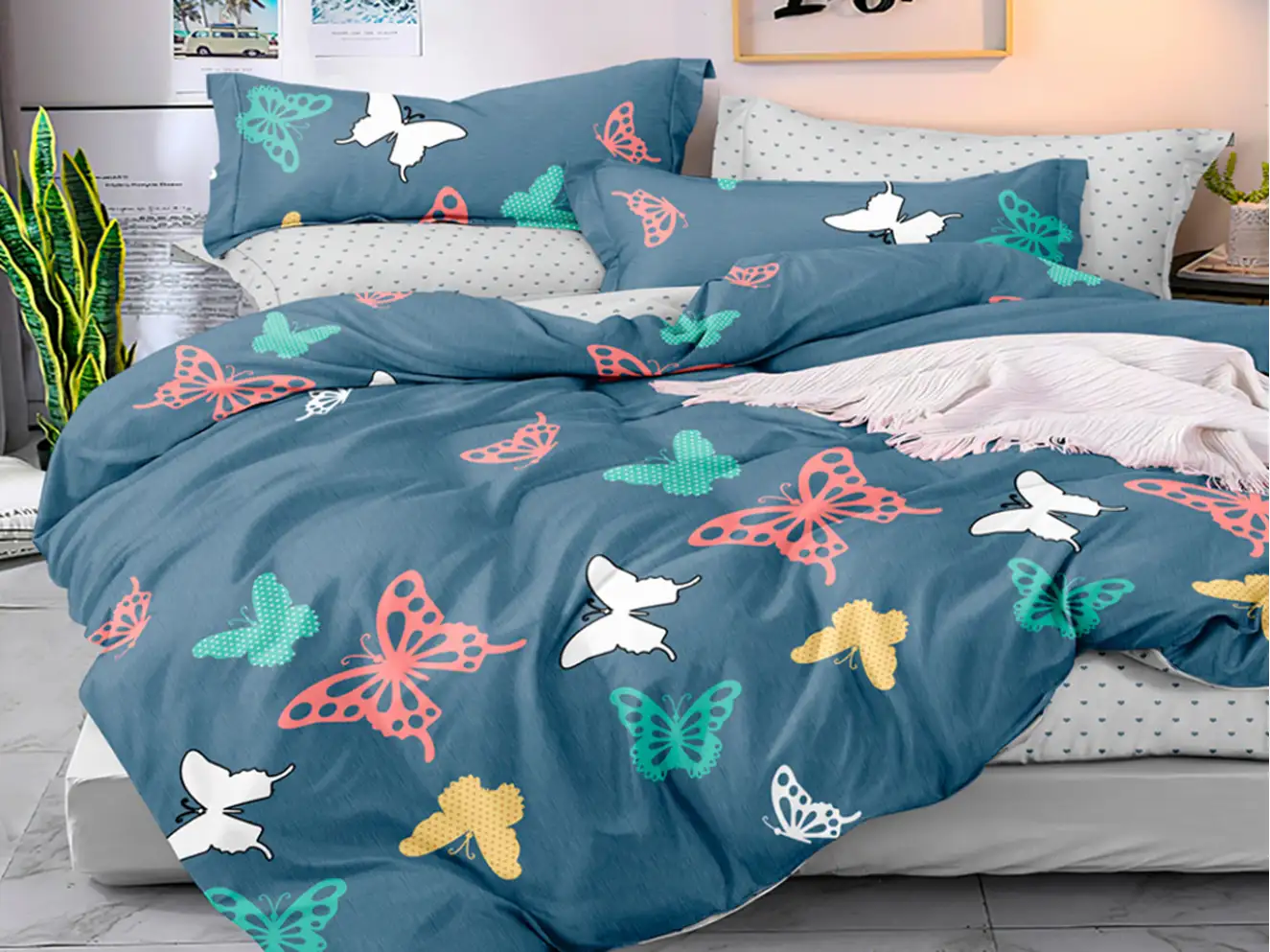 Полуторний набір постільної білизни Метелики 150x220 із Сатину