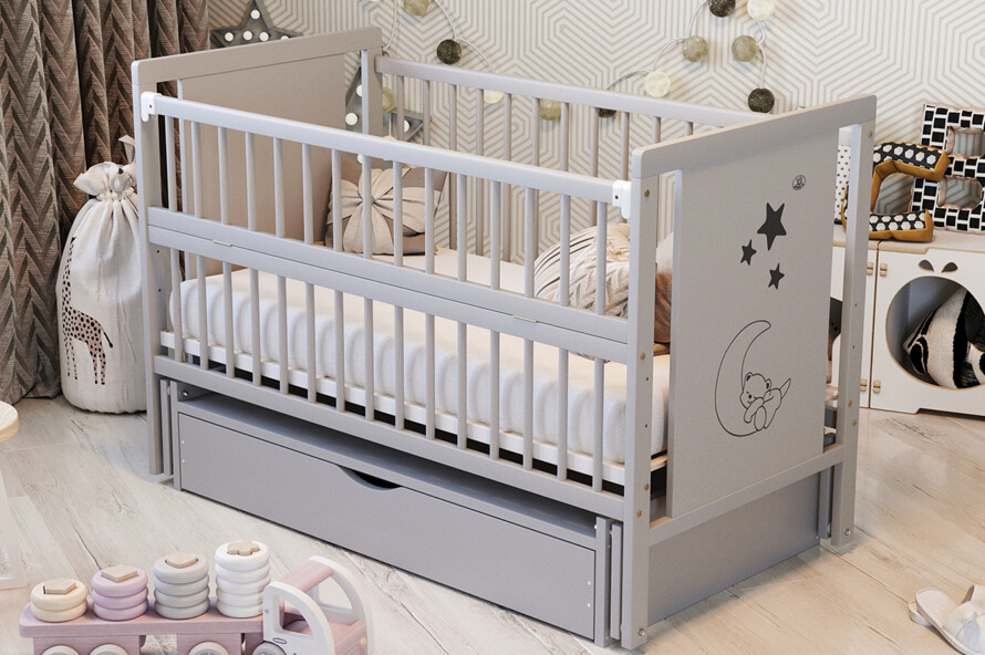 Кроватка детская Мишка Цвет Серый
