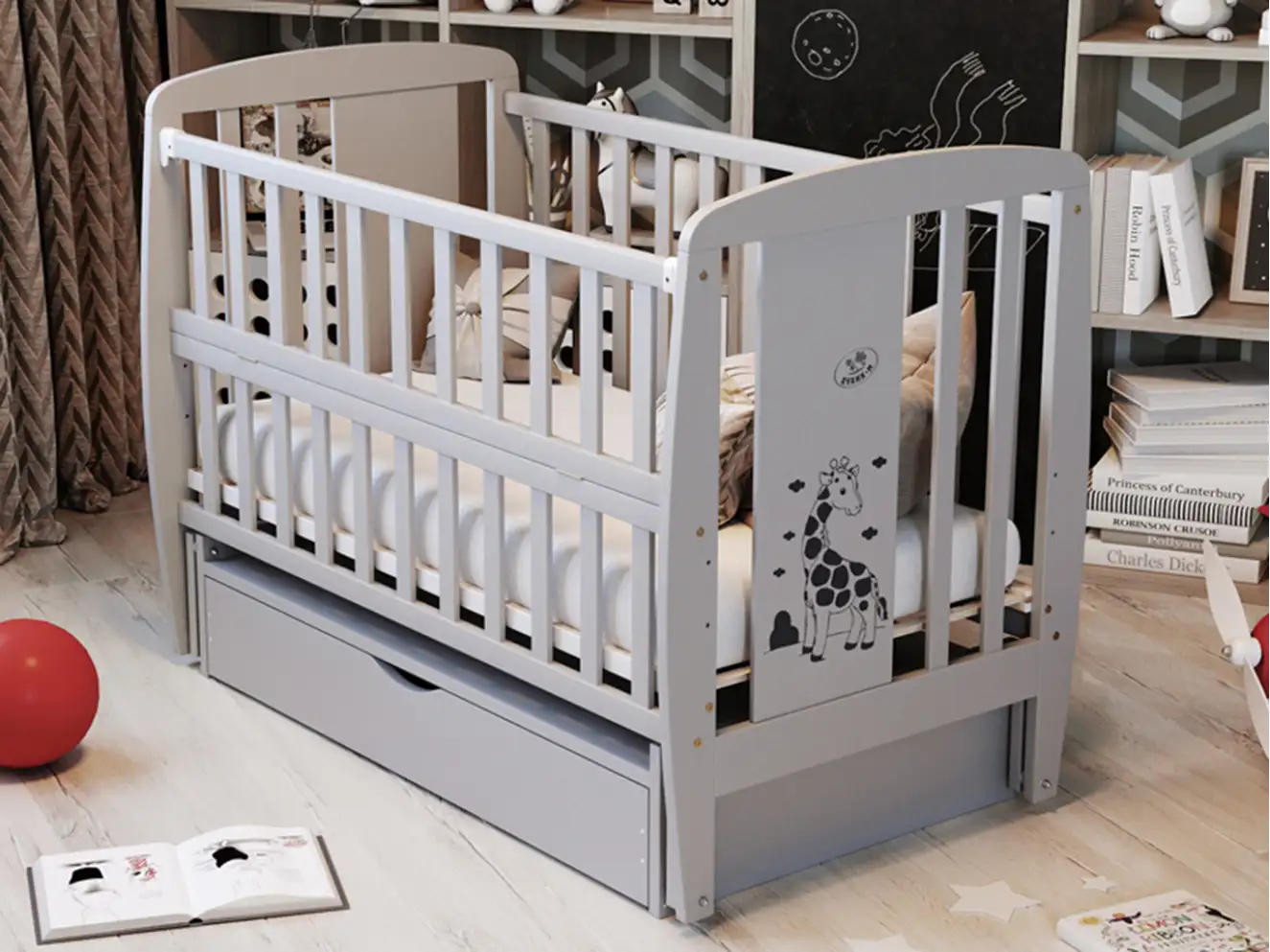 Ліжечко дитяче Жирафка Колір Сірий