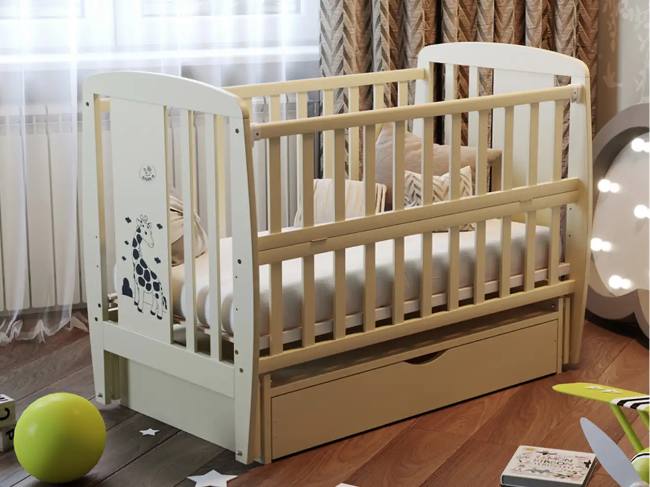 Кроватка детская Жирафка Цвет Слоновая Кость
