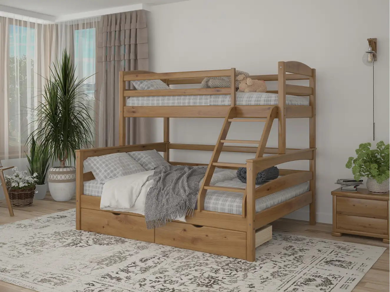 Кровать двухъярусная трехместная Чикаго (Тонированная)