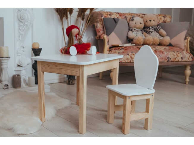 Комплект дитячий білий стільчик та столик з ящиком / Білий