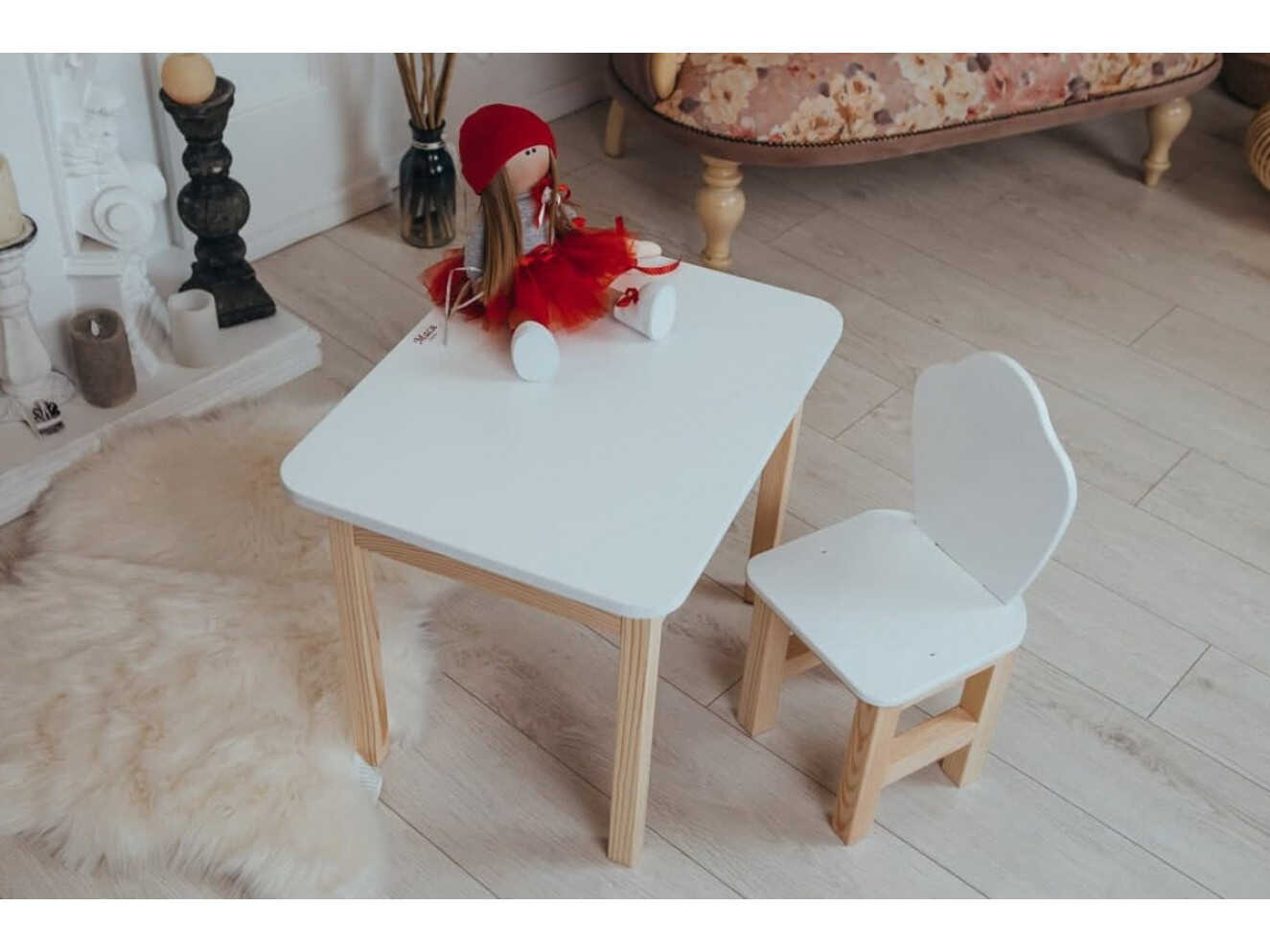 Комплект дитячий стільчик + столик із шухлядою / Білий