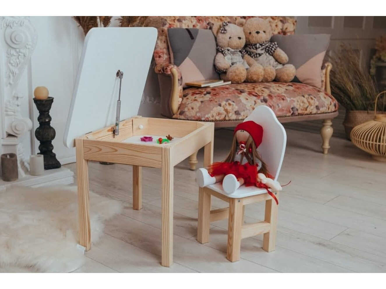 Комплект дитячий стільчик + столик із шухлядою / Білий