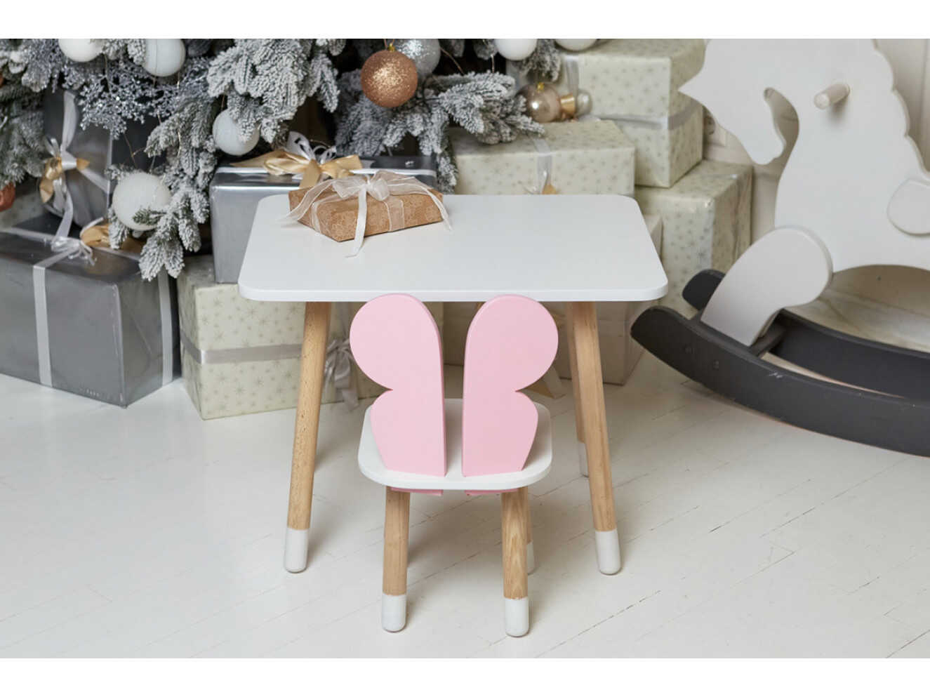 Комплект дитячий столик прямокутний та стільчик метелик / Білий