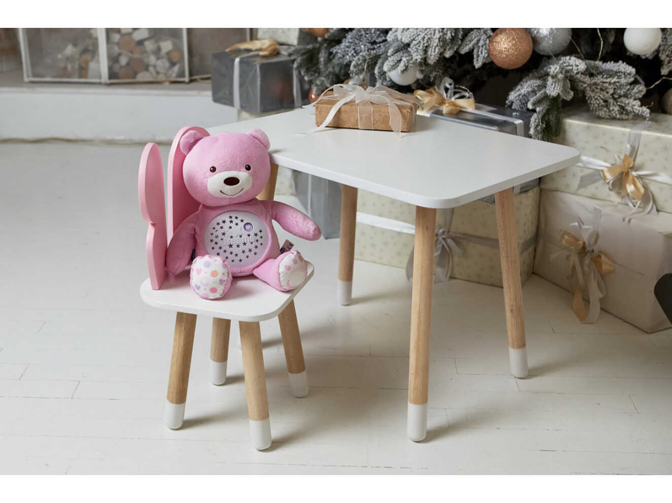 Комплект дитячий столик прямокутний та стільчик метелик / Білий