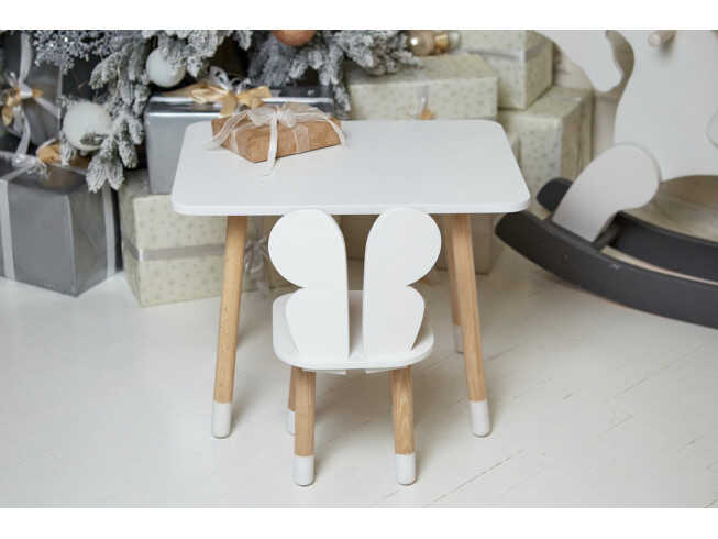 Комплект дитячий білий столик прямокутний та стільчик метелик / Білий