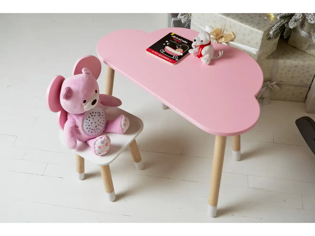 Комплект дитячий столик хмарка і стільчик метелик / Рожевий