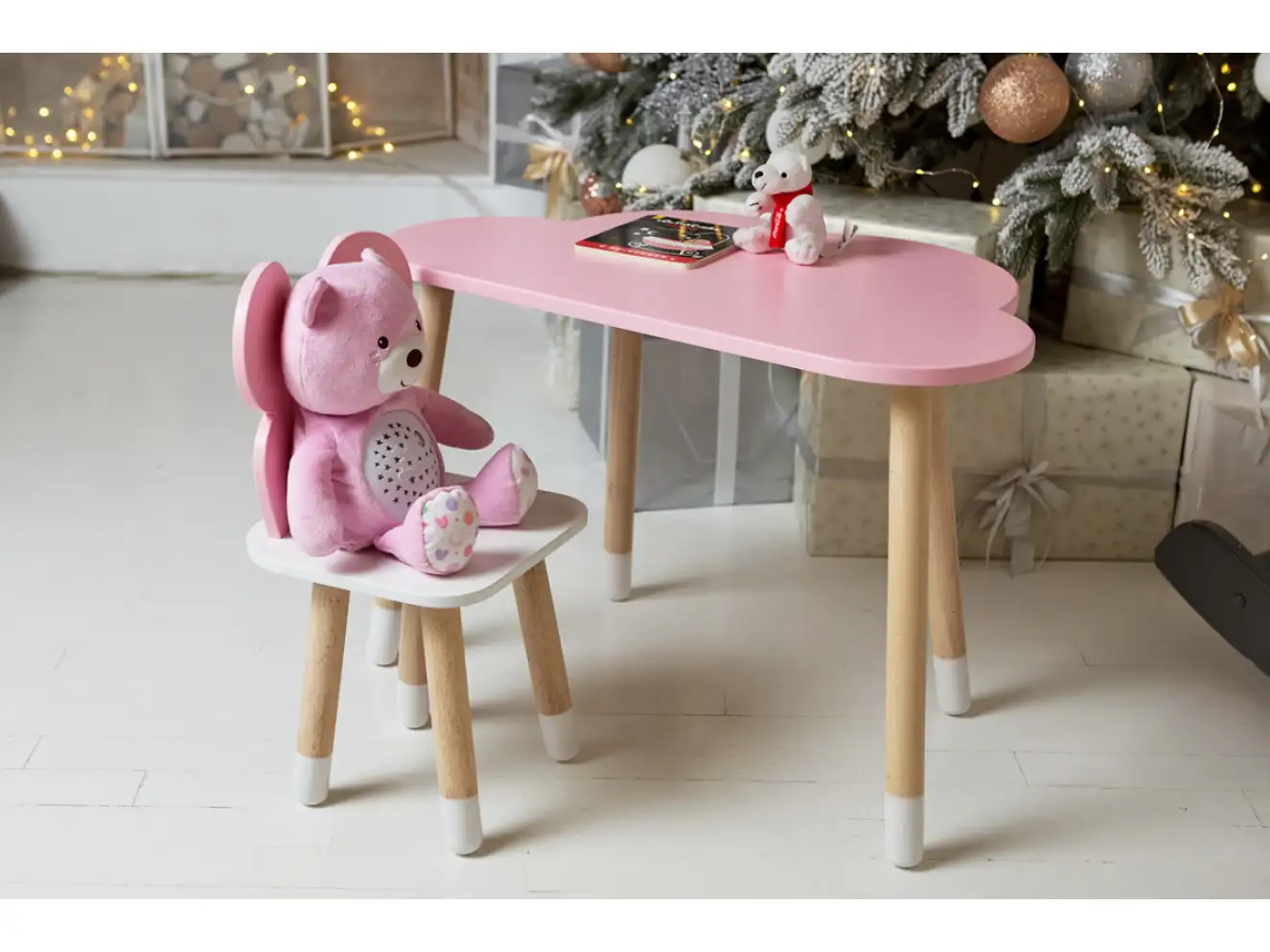 Комплект дитячий столик хмарка і стільчик метелик / Рожевий