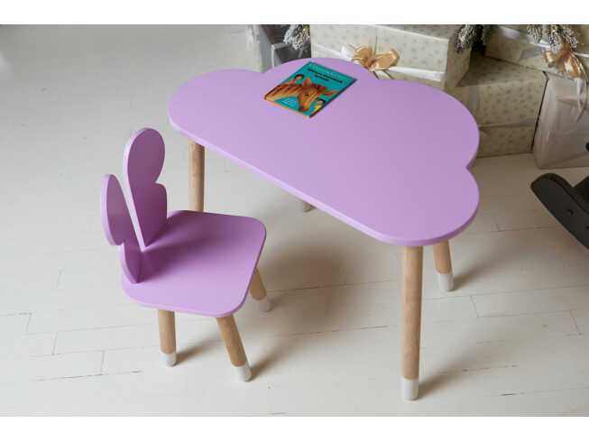 Комплект дитячий столик хмарка і стільчик метелик / Фіолетовий