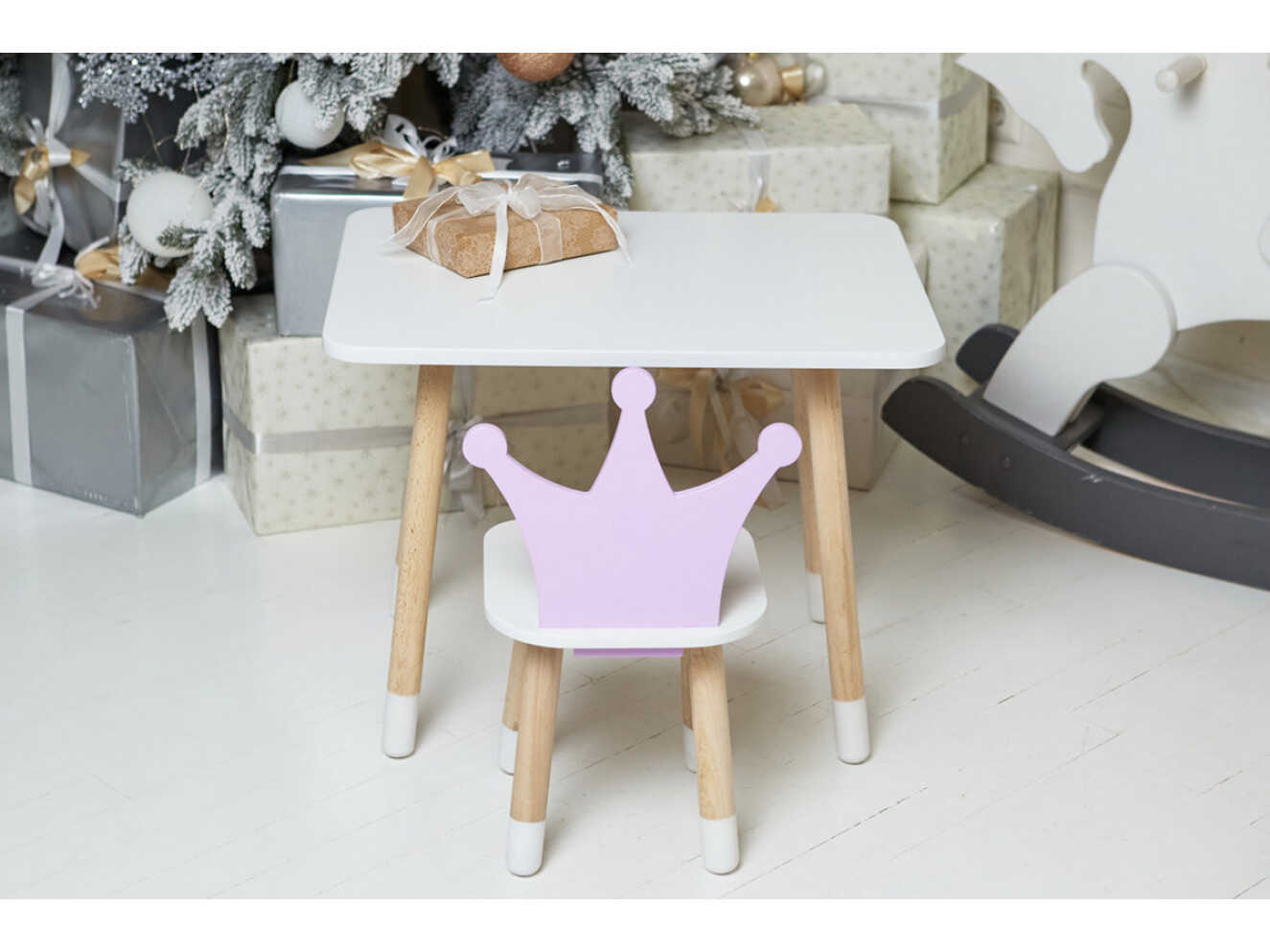 Комплект дитячий столик прямокутний та стільчик корона / Білий