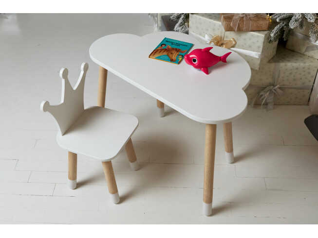 Комплект дитячий білий столик хмарка та стільчик корона / Білий