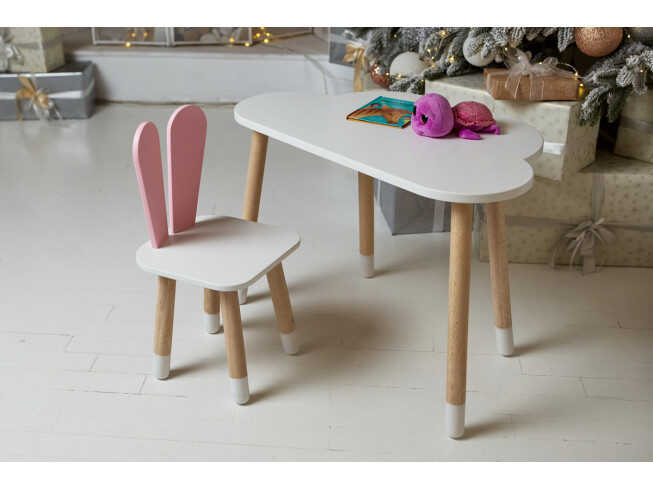 Комплект дитячий столик хмарка та стільчик зайчик / Білий