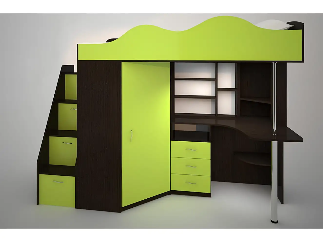 Ліжко Горище Вікторія з кутовим столом і сходами-комод