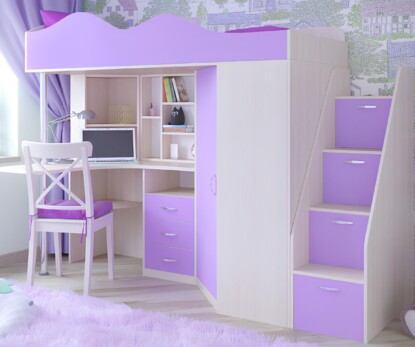 Кровать Чердак Виктория с угловым столом и лестницей-комод