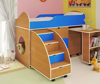 Ліжко Горище Білка з мобільним столом і сходами-комод