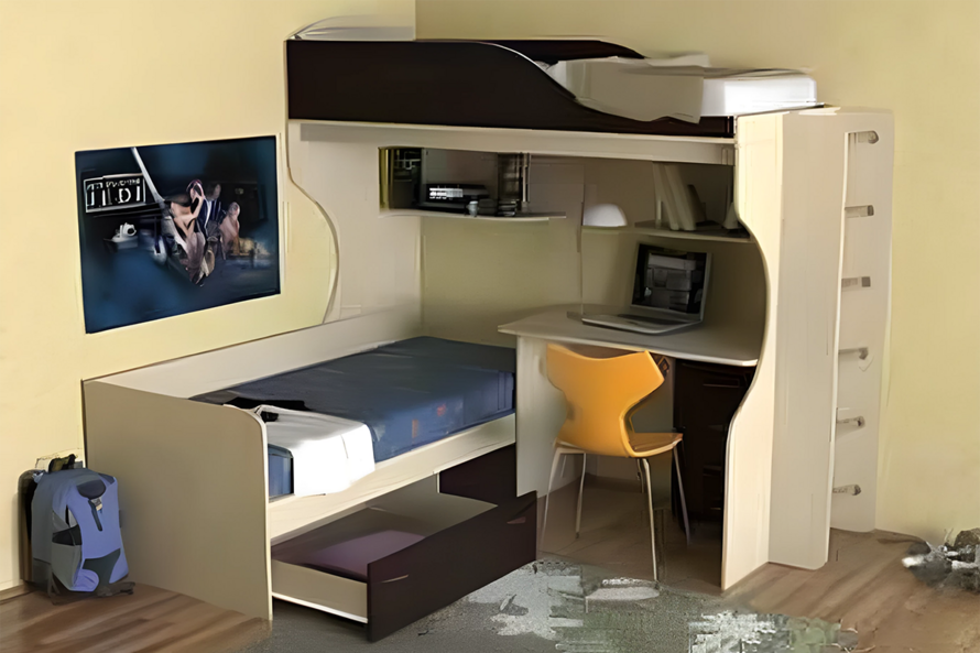 Ліжко Горище Школяр №2 для двох із мобільним столом