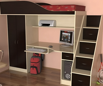 Кровать Чердак Изабелла со шкафом и лестницей-комод