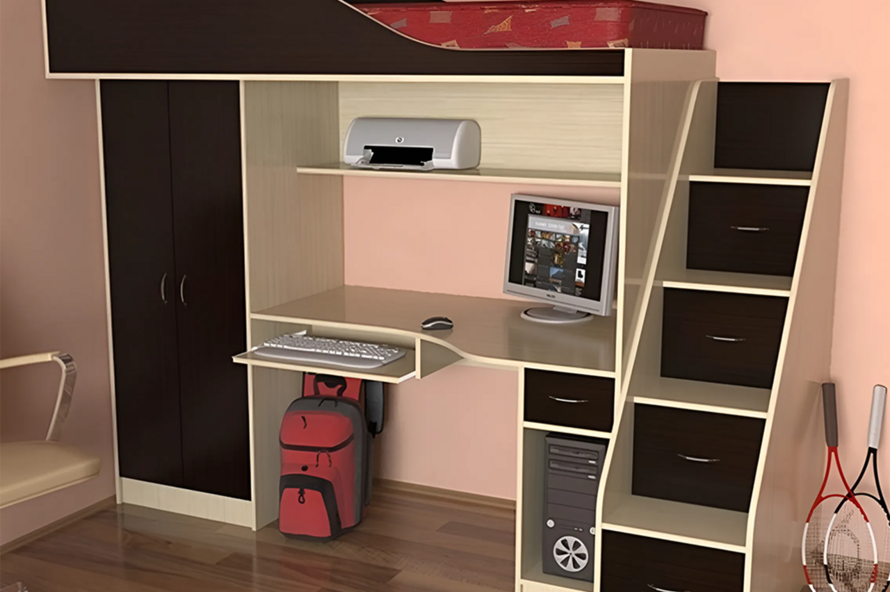 Кровать Чердак Изабелла со шкафом и лестницей-комод