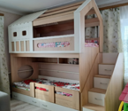 Кровать Чердак Домик для двоих с ящиками и лестницей-комод