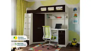 Ліжко Горище Афіна №2 з виступаючими сходами та кутовою шафою