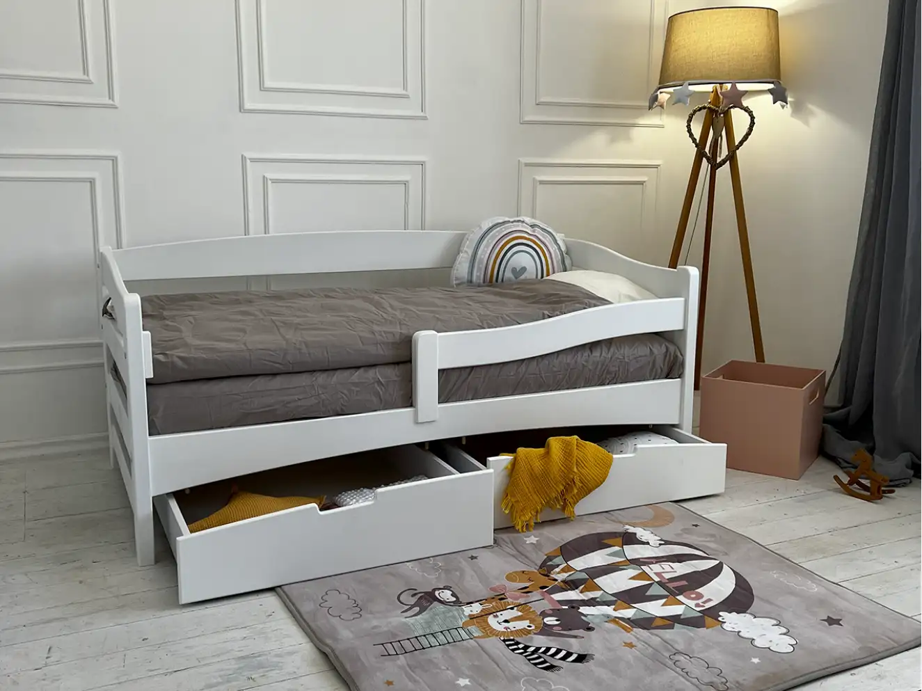 Дитяче ліжко з бортиком Афіна (бук) Білий