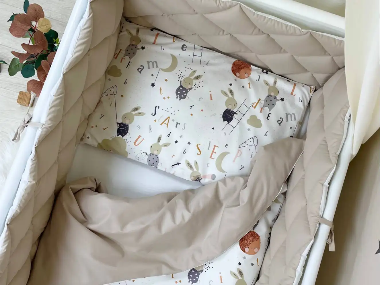 Комплект постельного белья Baby Mix Зайцы на лесенке бежевый