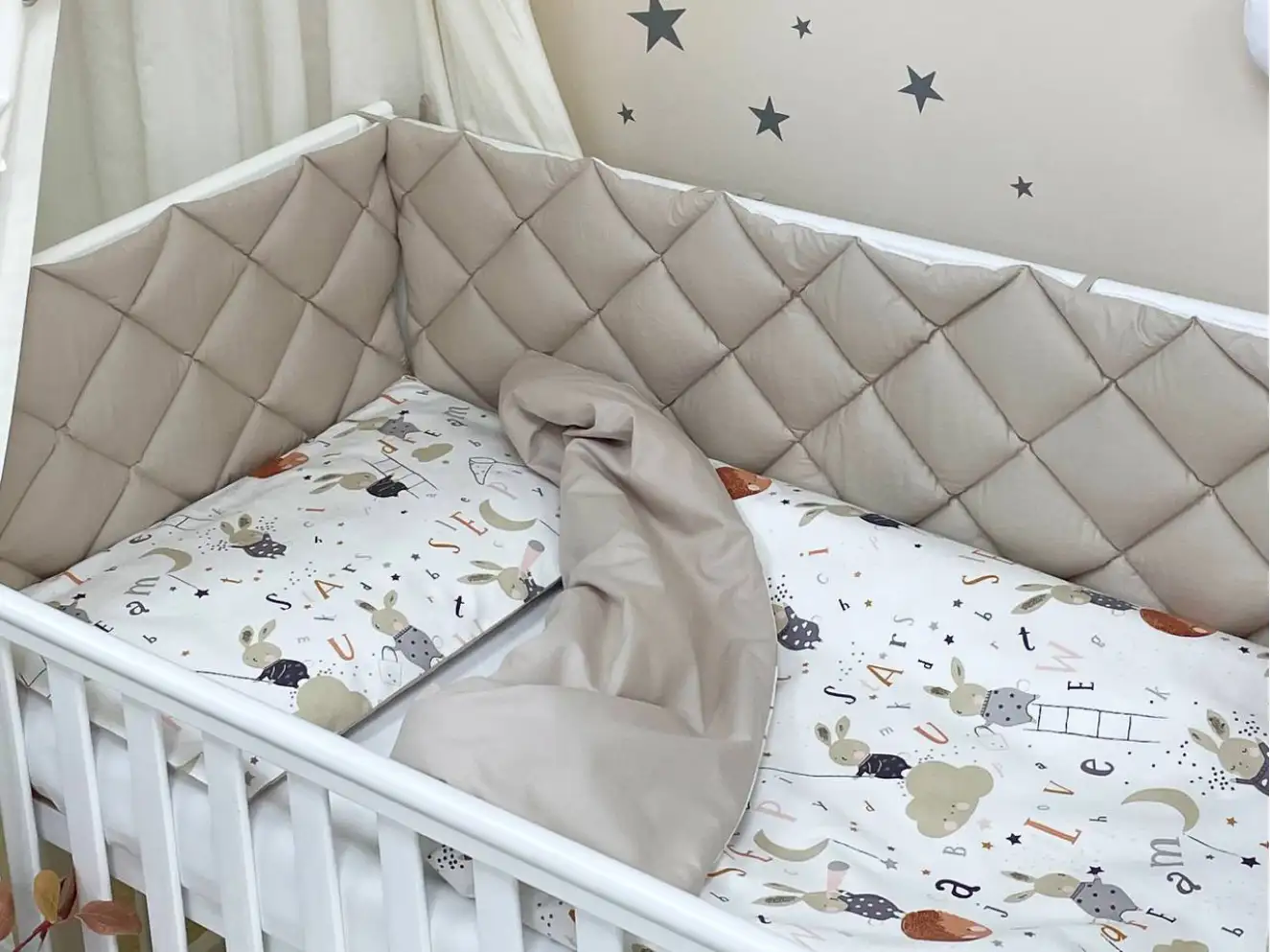 Комплект постельного белья Baby Mix Зайцы на лесенке бежевый