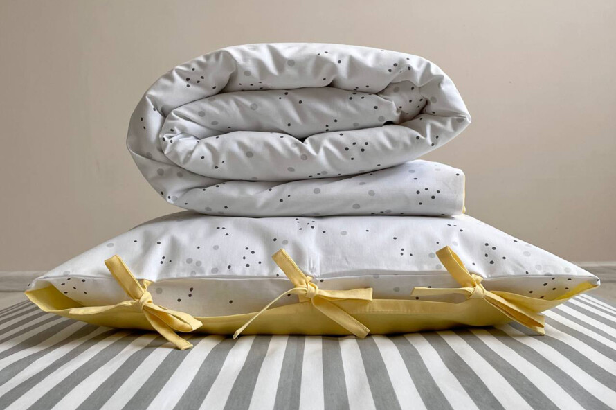 Комплект постільної білизни Клякси сіро-чорні/жовтий