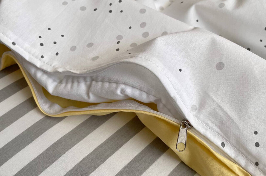 Комплект постільної білизни Клякси сіро-чорні/жовтий