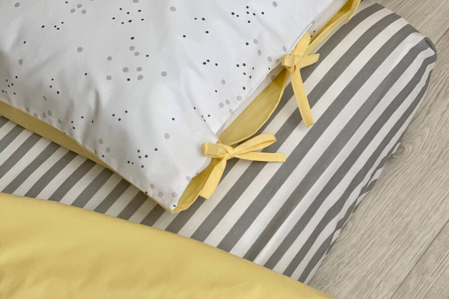 Комплект постільної білизни Клякси сіро-чорні/жовтий