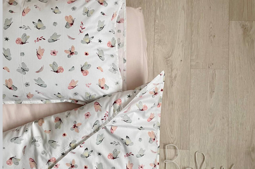 Комплект постільної білизни Метелики рожево-м`ятні