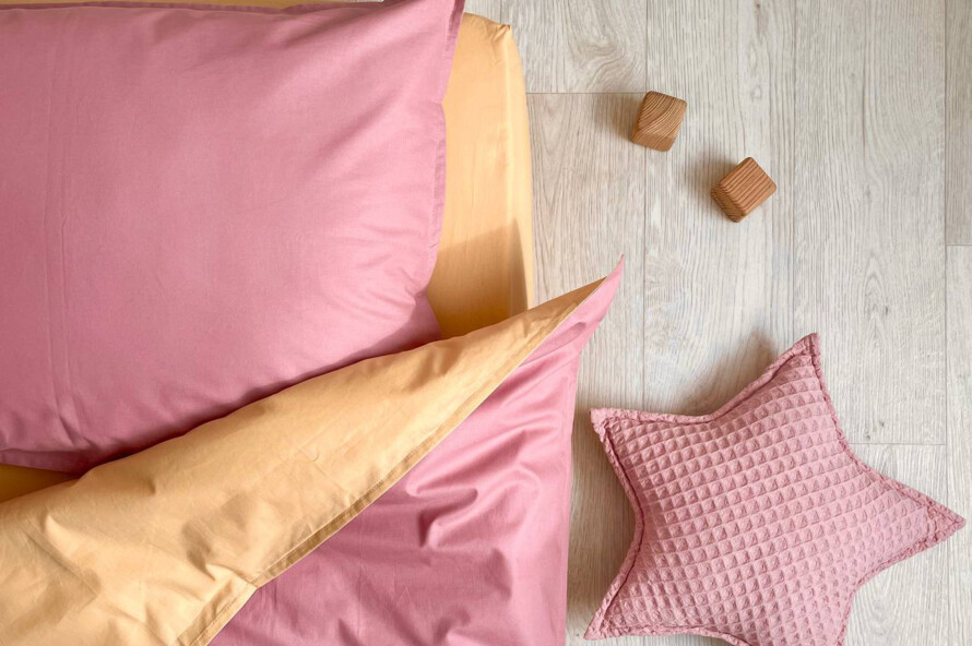 Комплект постільної білизни поплін гірчиця/ягода