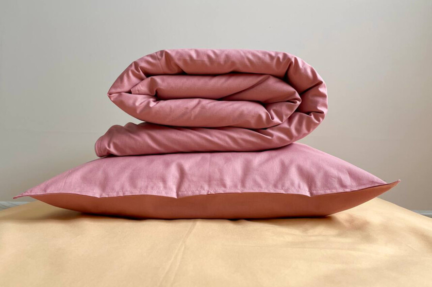 Комплект постільної білизни поплін гірчиця/ягода