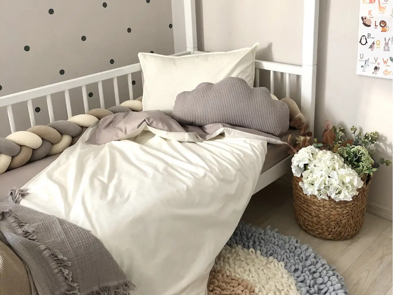 Комплект постільної білизни підліток поплін сірий/молоко