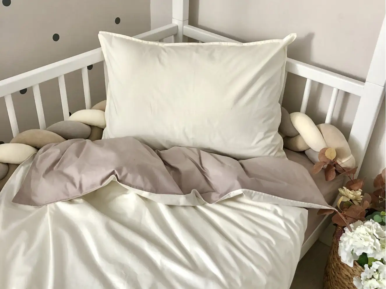 Комплект постільної білизни підліток поплін сірий/молоко