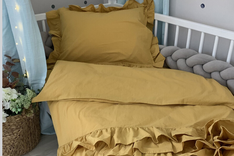 Комплект постільної білизни підлдіток варена бавовона з рюшем гірчиця