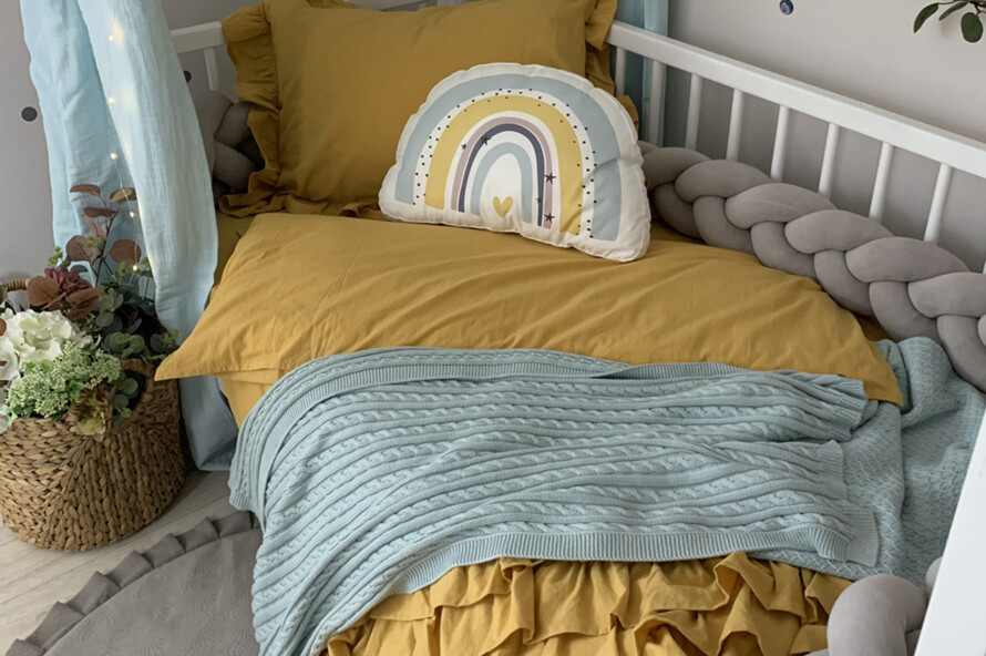 Комплект постільної білизни підлдіток варена бавовона з рюшем гірчиця