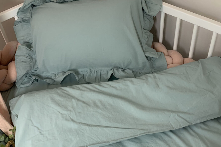 Комплект постельного белья подросток варёный хлопок с рюшем мята