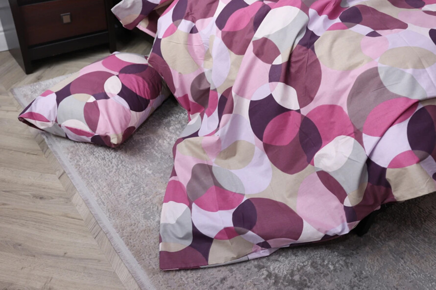 Полуторний набір постільної білизни Круги рожеві 150x220 з Бязі Gold