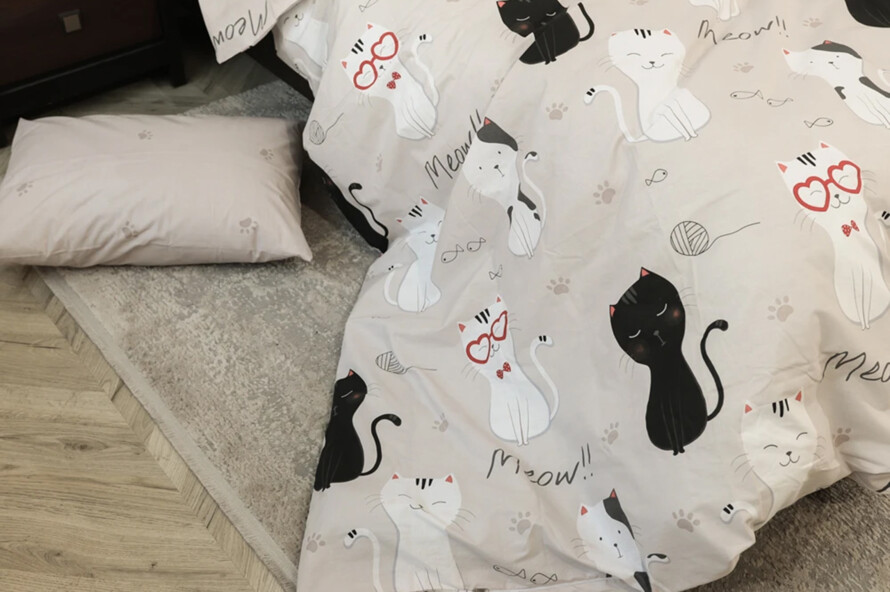 Полуторний набір постільної білизни Котик 150x220 з Бязі Gold